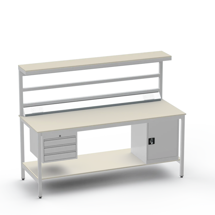 Electronics ESD Workbench | Anti-Static Worktop | 3 Drawers & Cupboard | Benchtop Electrical | Upper & Lower Shelves