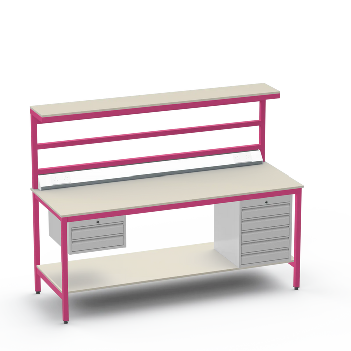 Electronics ESD Workbench | Anti-Static Worktop | 2 Drawers & 5 Drawers & Upper & Lower Shelves & Electrical