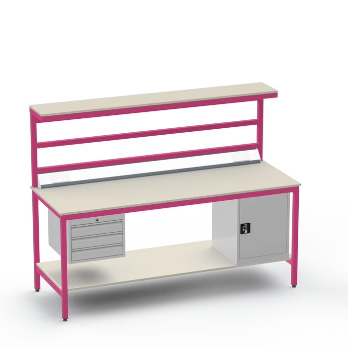 Electronics ESD Workbench | Anti-Static Worktop | 3 Drawers & Cupboard | Benchtop Electrical | Upper & Lower Shelves