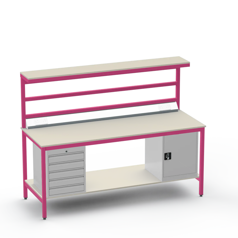 Electronics ESD Workbench | Anti-Static Worktop | 5 Drawers & Cupboard | Benchtop Electrical | Upper & Lower Shelves