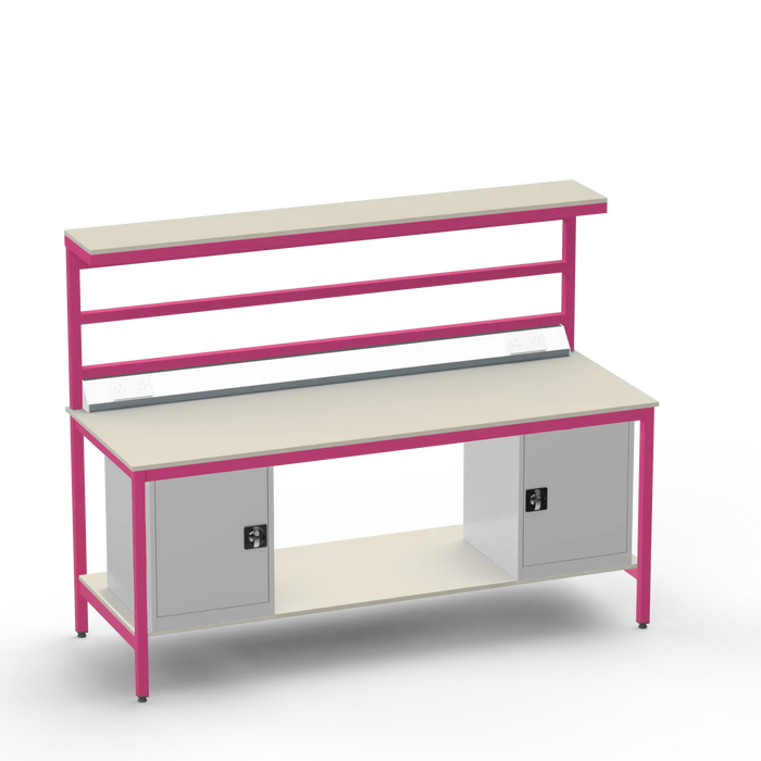 Electronics ESD Workbench | Anti-Static Worktop | Twin Cupboards & Upper & Lower Shelves & Benchtop Electrical