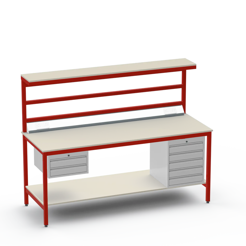 Electronics ESD Workbench | Anti-Static Worktop | 2 Drawers & 5 Drawers & Upper & Lower Shelves & Electrical