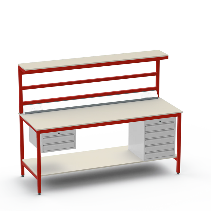 Electronics ESD Workbench | Anti-Static Worktop | 2 Drawers & 5 Drawers & Upper & Lower Shelves & Electrical