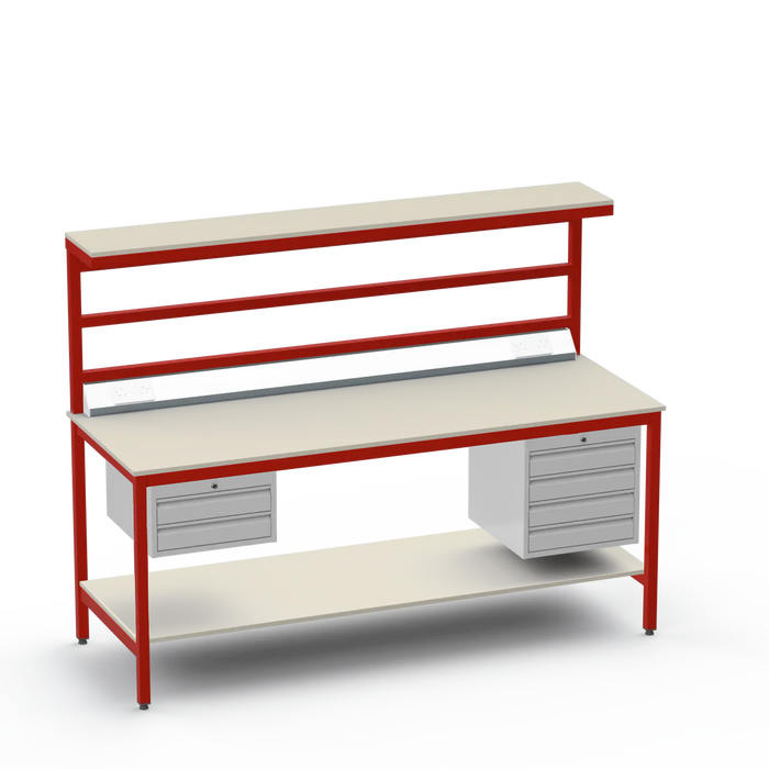 ESD Electronics Workbench | Anti-Static Worktop | Electrical | 2 Drawers & 4 Drawers | Upper & Lower Shelves