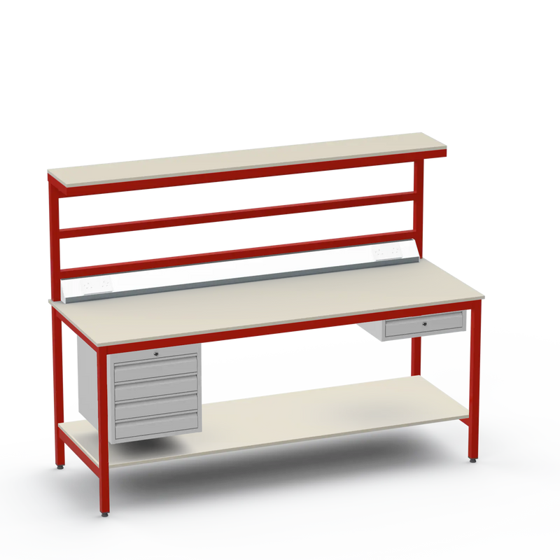 ESD Workbench | Anti-Static Worktop | 4 Drawers & Single Drawer | Upper & Lower Shelves | Electrical