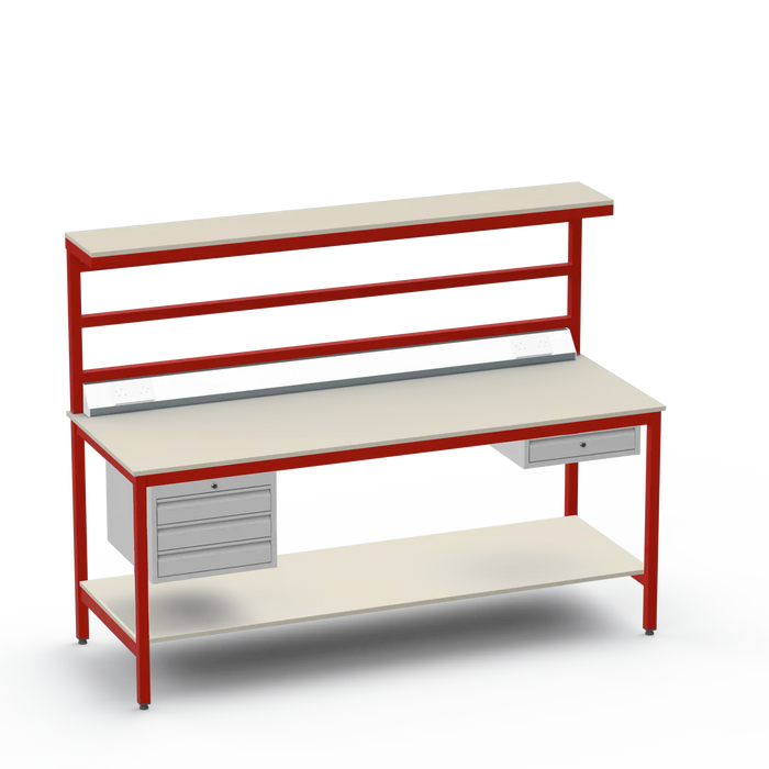 Electronics ESD Workbench | Anti-Static Worktop | 3 Drawers & Single Drawer, Electrical, Upper & Lower Shelf