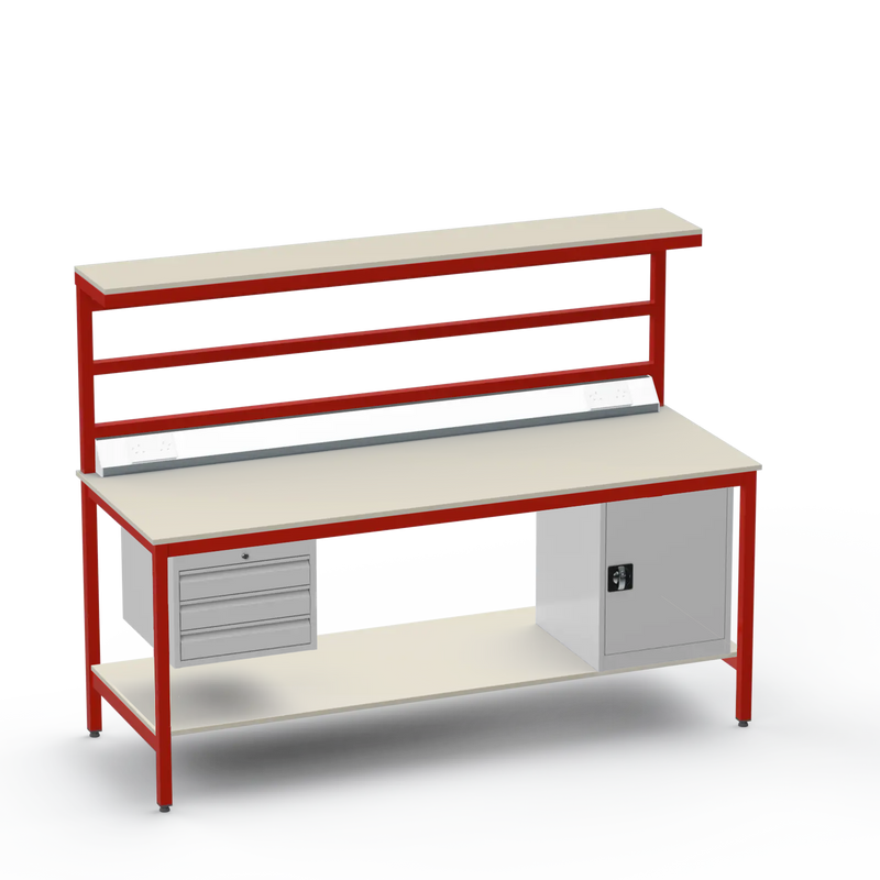 Electronics ESD Workbench | Anti-Static Worktop | 3 Drawers & Cupboard | Benchtop Electrical | Upper & Lower Shelves