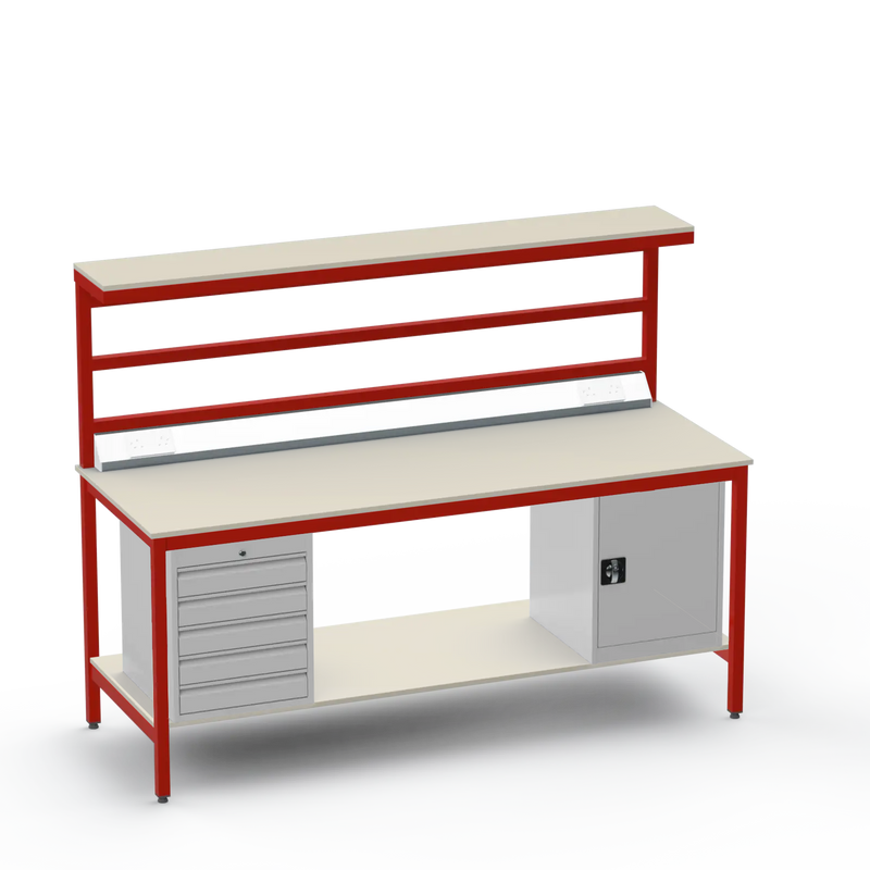 Electronics ESD Workbench | Anti-Static Worktop | 5 Drawers & Cupboard | Benchtop Electrical | Upper & Lower Shelves