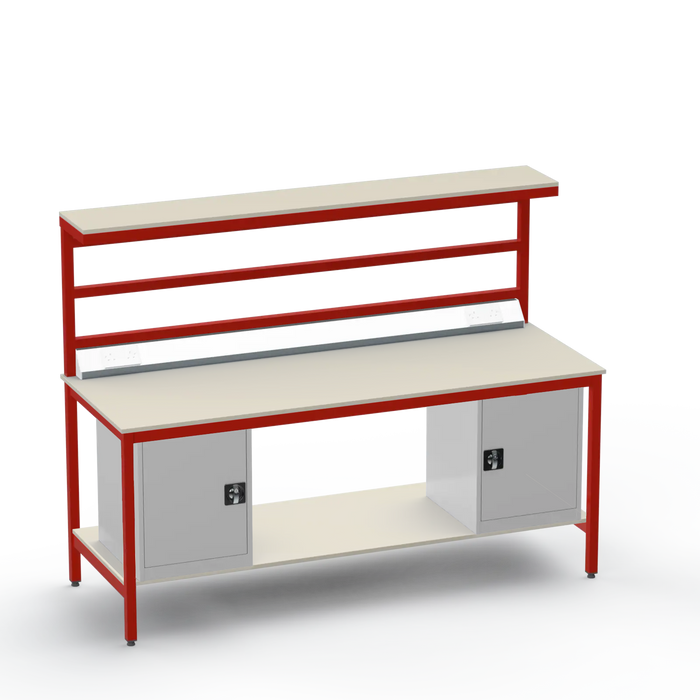Electronics ESD Workbench | Anti-Static Worktop | Twin Cupboards & Upper & Lower Shelves & Benchtop Electrical