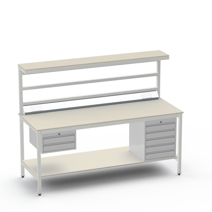 Electronics ESD Workbench | Anti-Static Worktop | 2 Drawers & 5 Drawers & Upper & Lower Shelves & Electrical