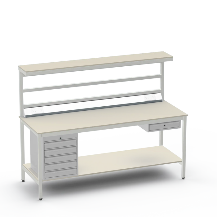 Electronics ESD Workbench | Anti-Static Worktop | 5 Drawers & Single Drawer & Bench Top Electrical & Upper & Lower Shelves