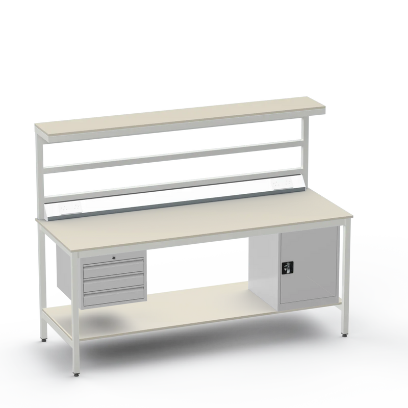 Electronics ESD Workbench | Anti-Static Worktop | 3 Drawers & Cupboard | Benchtop Electrical | Upper & Lower Shelves