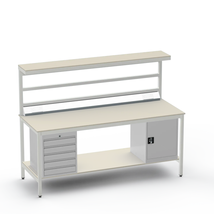 Electronics ESD Workbench | Anti-Static Worktop | 5 Drawers & Cupboard | Benchtop Electrical | Upper & Lower Shelves