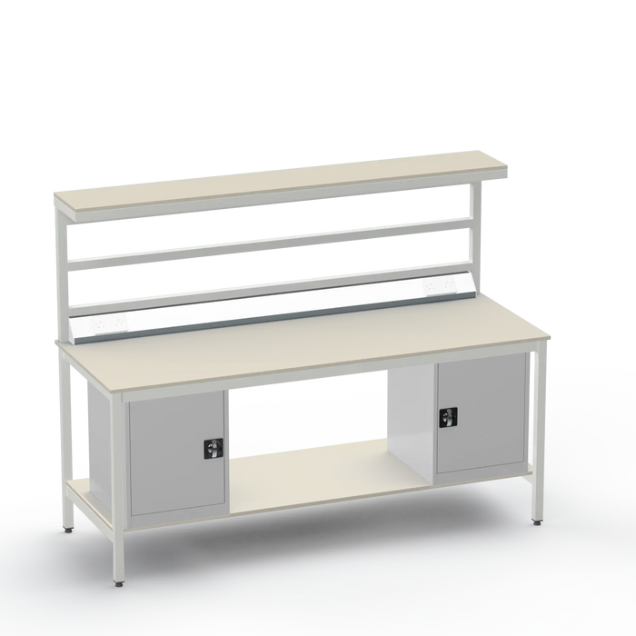 Electronics ESD Workbench | Anti-Static Worktop | Twin Cupboards & Upper & Lower Shelves & Benchtop Electrical
