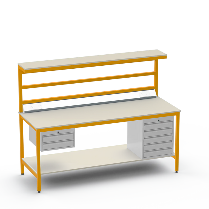 Electronics ESD Workbench | Anti-Static Worktop | 2 Drawers & 5 Drawers & Upper & Lower Shelves & Electrical