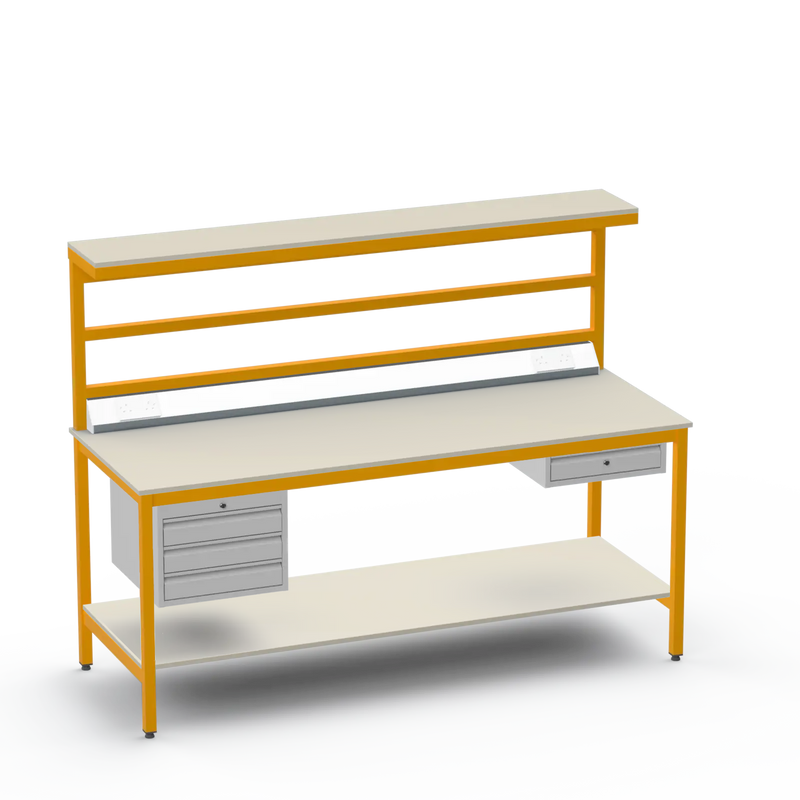 Electronics ESD Workbench | Anti-Static Worktop | 3 Drawers & Single Drawer, Electrical, Upper & Lower Shelf