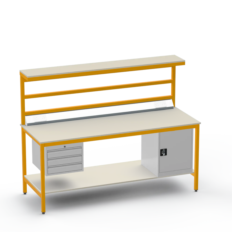 Electronics ESD Workbench | Anti-Static Worktop | 3 Drawers & Cupboard | Benchtop Electrical | Upper & Lower Shelves