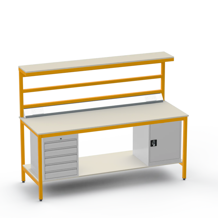 Electronics ESD Workbench | Anti-Static Worktop | 5 Drawers & Cupboard | Benchtop Electrical | Upper & Lower Shelves