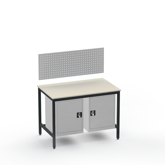 Medium Duty Workbench | Laminate Worktop | 2 Cupboards & Tool Panel