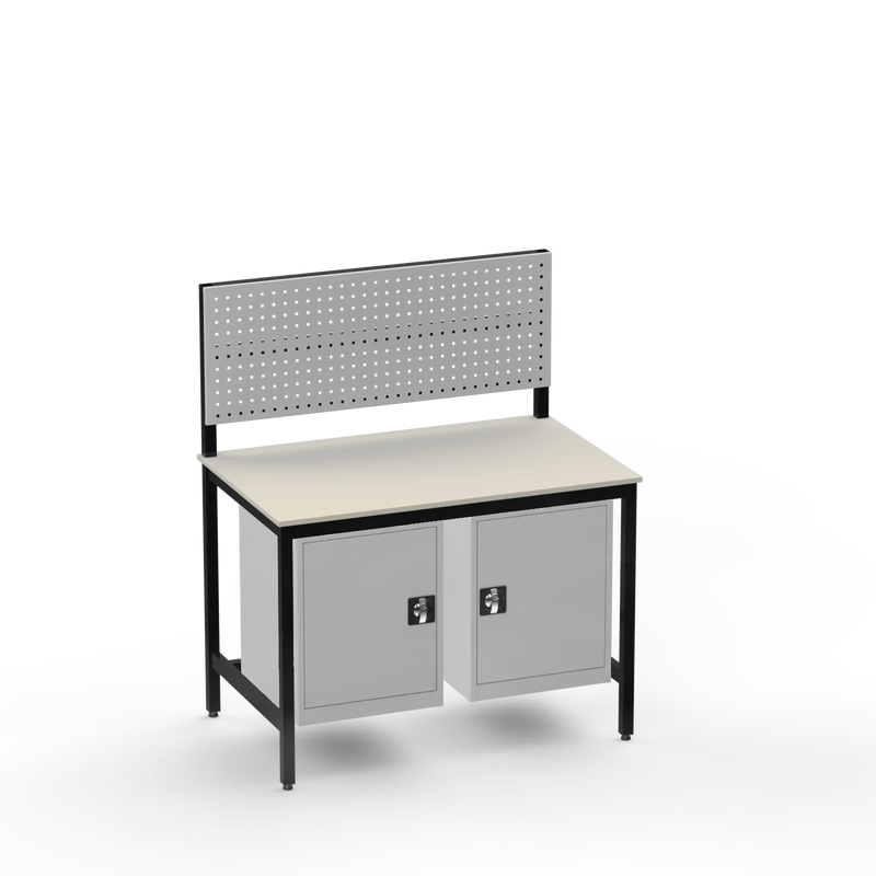 Medium Duty Workbench | Laminate Worktop | 2 Cupboards & Tool Panel