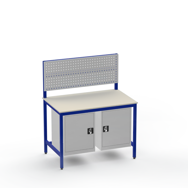 Medium Duty Workbench | Laminate Worktop | 2 Cupboards & Tool Panel