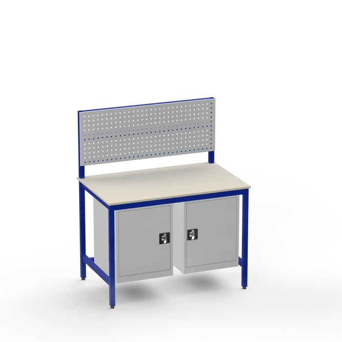 Medium Duty Workbench | Laminate Worktop | 2 Cupboards & Tool Panel