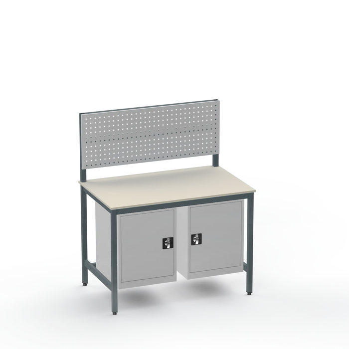 Medium Duty Workbench | Laminate Worktop | 2 Cupboards & Tool Panel