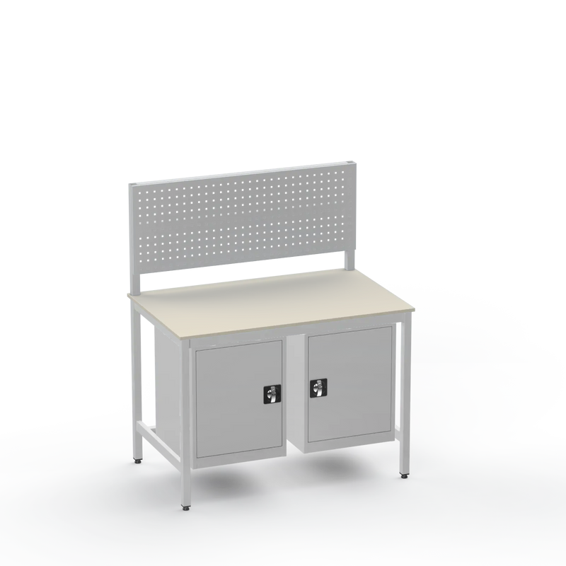 Medium Duty Workbench | Laminate Worktop | 2 Cupboards & Tool Panel
