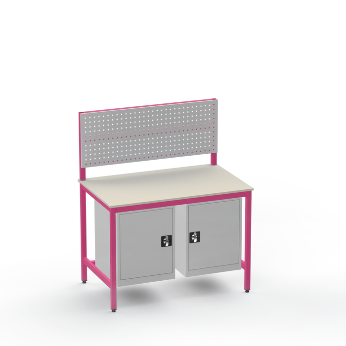 Medium Duty Workbench | Laminate Worktop | 2 Cupboards & Tool Panel