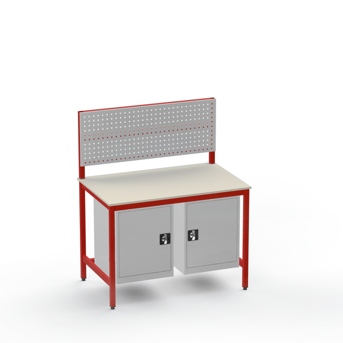 Medium Duty Workbench | Laminate Worktop | 2 Cupboards & Tool Panel