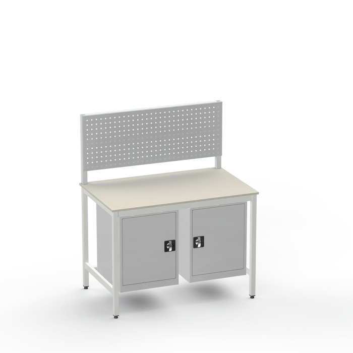 Medium Duty Workbench | Laminate Worktop | 2 Cupboards & Tool Panel