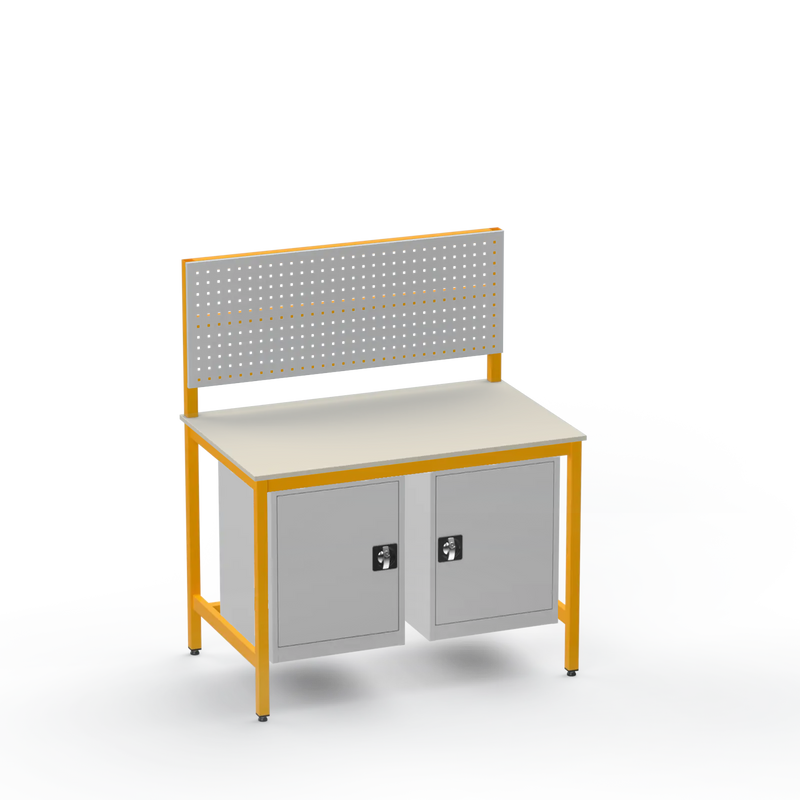 Medium Duty Workbench | Laminate Worktop | 2 Cupboards & Tool Panel