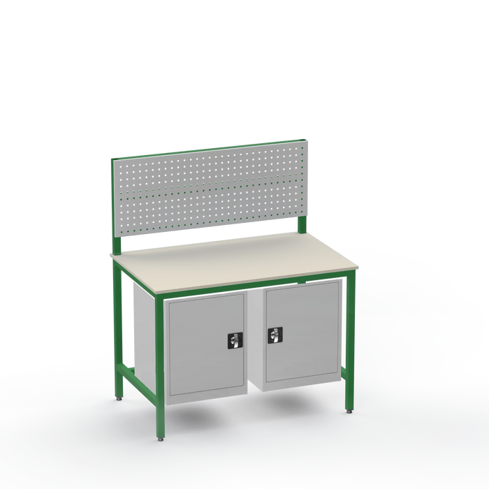 Medium Duty Workbench | Laminate Worktop | 2 Cupboards & Tool Panel