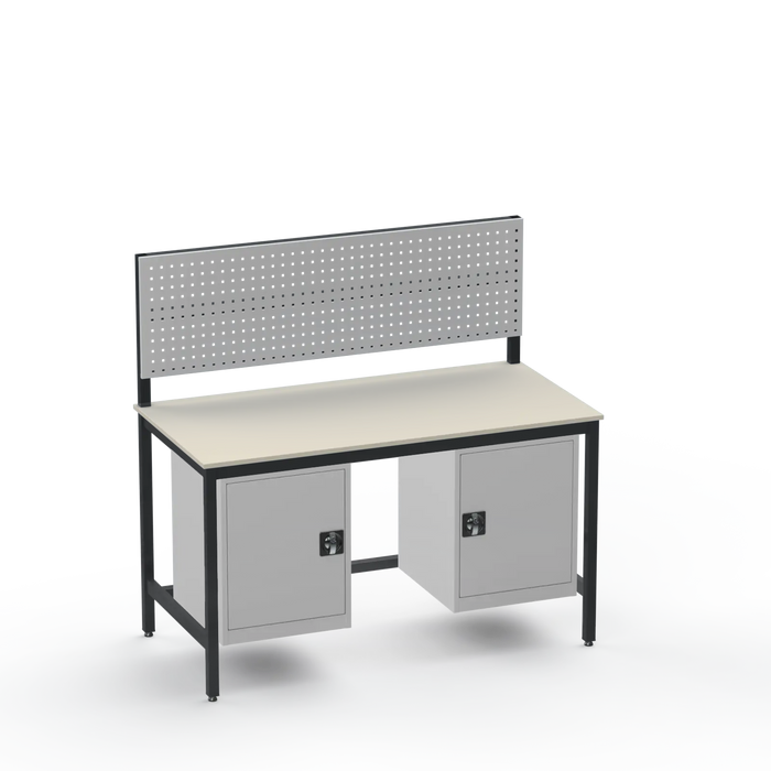 Medium Duty Workbench | Laminate Worktop | 2 Cupboards & Tool Panel