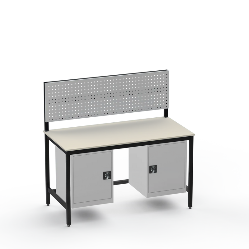 Medium Duty Workbench | Laminate Worktop | 2 Cupboards & Tool Panel