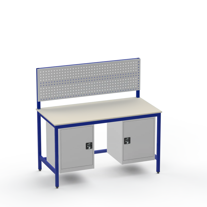 Medium Duty Workbench | Laminate Worktop | 2 Cupboards & Tool Panel