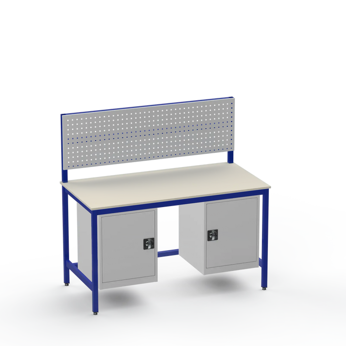 Medium Duty Workbench | Laminate Worktop | 2 Cupboards & Tool Panel
