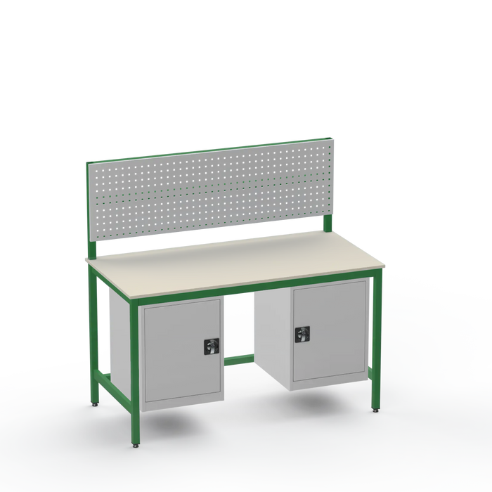 Medium Duty Workbench | Laminate Worktop | 2 Cupboards & Tool Panel