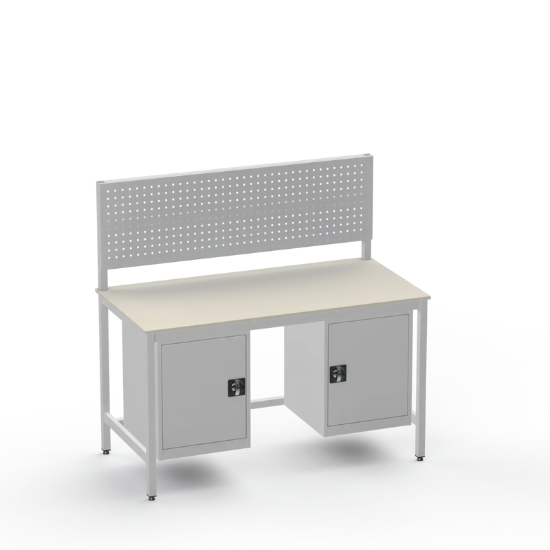 Medium Duty Workbench | Laminate Worktop | 2 Cupboards & Tool Panel