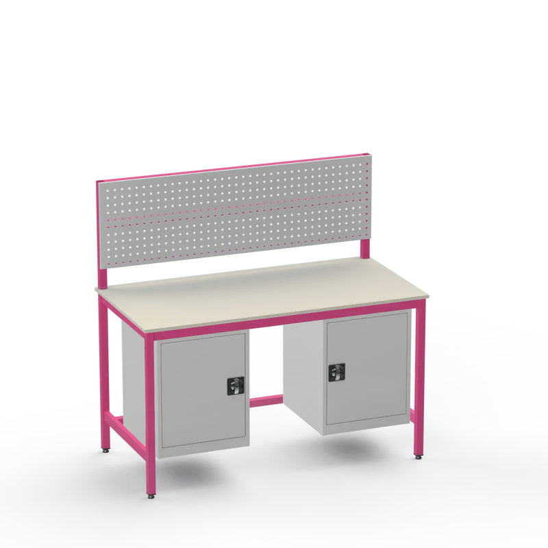 Medium Duty Workbench | Laminate Worktop | 2 Cupboards & Tool Panel