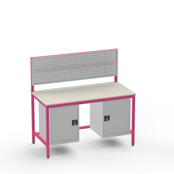 Medium Duty Workbench | Laminate Worktop | 2 Cupboards & Tool Panel