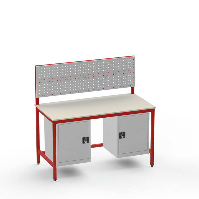 Medium Duty Workbench | Laminate Worktop | 2 Cupboards & Tool Panel