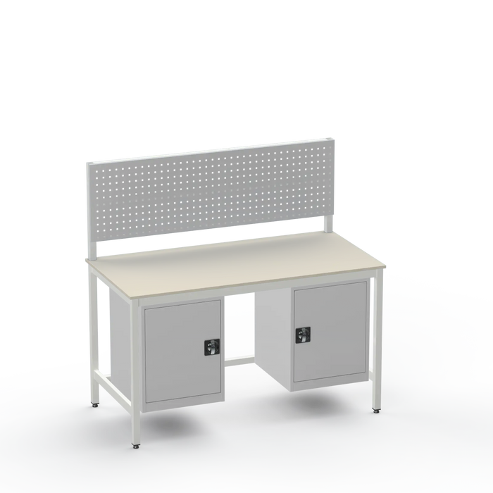 Medium Duty Workbench | Laminate Worktop | 2 Cupboards & Tool Panel