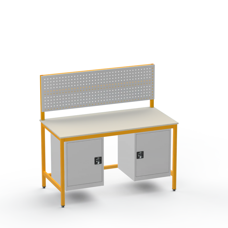 Medium Duty Workbench | Laminate Worktop | 2 Cupboards & Tool Panel