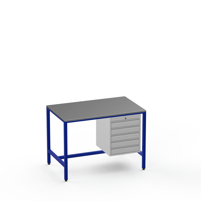 Medium Duty Workbench | Steel Worktop | 5 Drawers