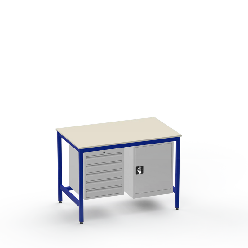 Medium Duty Workbench | Laminate Worktop | 5 Drawers & Cupboard