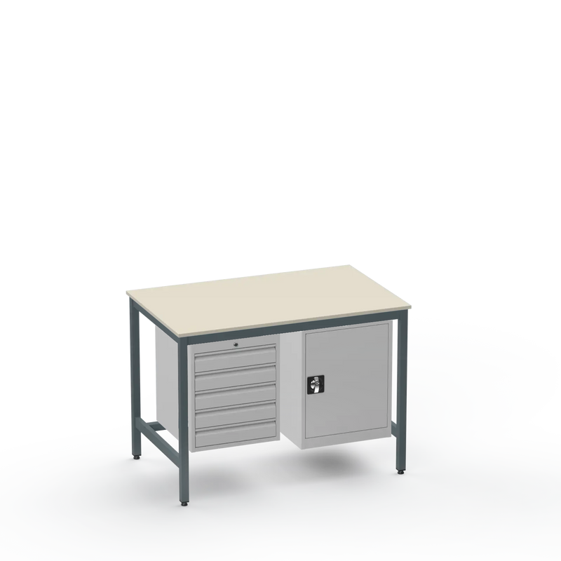 Medium Duty Workbench | Laminate Worktop | 5 Drawers & Cupboard
