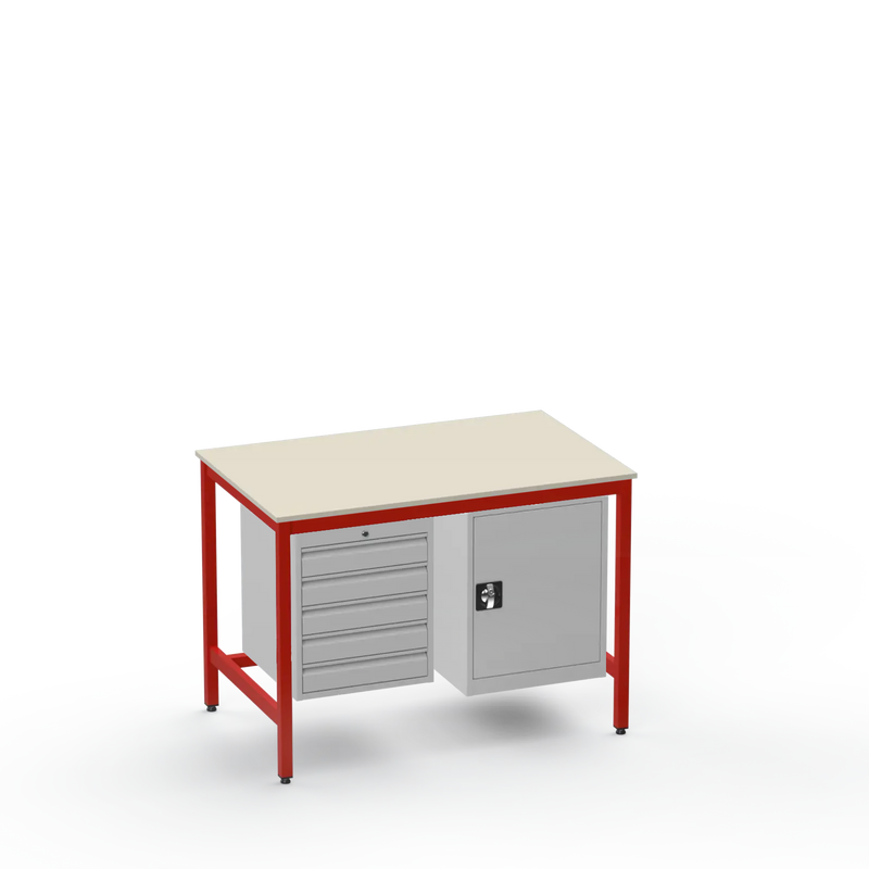 Medium Duty Workbench | Laminate Worktop | 5 Drawers & Cupboard