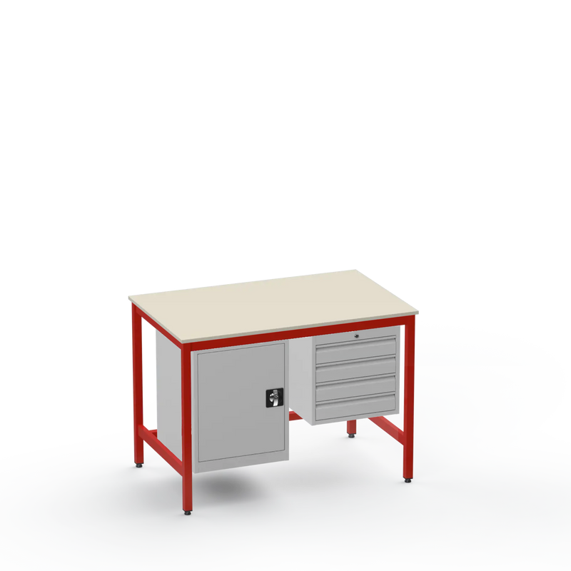 Medium Duty Workbench | Laminate Worktop | Cupboard & 4 Drawers