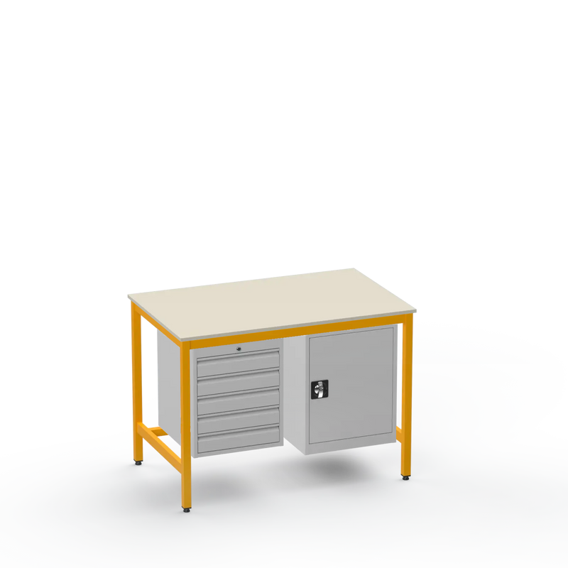 Medium Duty Workbench | Laminate Worktop | 5 Drawers & Cupboard
